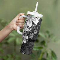 Polynesia Romantic Valentine Tumbler With Handle Sea Turtle Couple With Black Plumeria