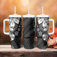 Polynesia Romantic Valentine Tumbler With Handle Sea Turtle Couple With Black Plumeria