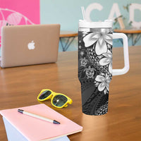 Polynesia Romantic Valentine Tumbler With Handle Sea Turtle Couple With Black Plumeria