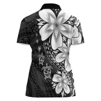 Polynesia Romantic Valentine Women Polo Shirt Sea Turtle Couple With Black Plumeria