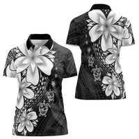 Polynesia Romantic Valentine Women Polo Shirt Sea Turtle Couple With Black Plumeria