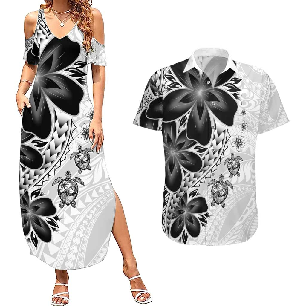 Polynesia Romantic Valentine Couples Matching Summer Maxi Dress and Hawaiian Shirt Sea Turtle Couple With White Plumeria LT05 White - Polynesian Pride