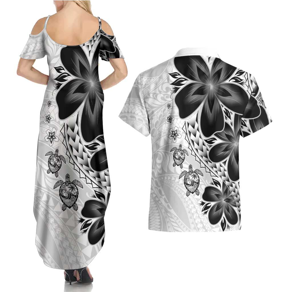 Polynesia Romantic Valentine Couples Matching Summer Maxi Dress and Hawaiian Shirt Sea Turtle Couple With White Plumeria LT05 - Polynesian Pride