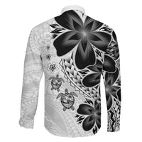 Polynesia Romantic Valentine Family Matching Long Sleeve Bodycon Dress and Hawaiian Shirt Sea Turtle Couple With White Plumeria