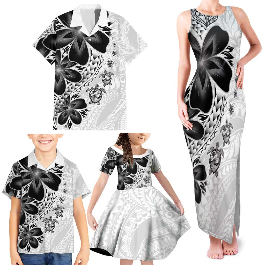 Polynesia Romantic Valentine Family Matching Tank Maxi Dress and Hawaiian Shirt Sea Turtle Couple With White Plumeria