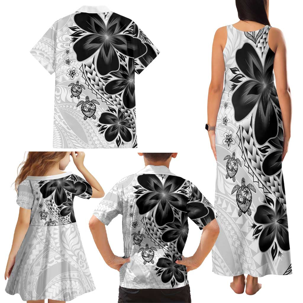 Polynesia Romantic Valentine Family Matching Tank Maxi Dress and Hawaiian Shirt Sea Turtle Couple With White Plumeria