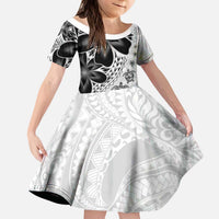 Polynesia Romantic Valentine Kid Short Sleeve Dress Sea Turtle Couple With White Plumeria