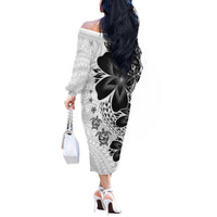 Polynesia Romantic Valentine Off The Shoulder Long Sleeve Dress Sea Turtle Couple With White Plumeria LT05 - Polynesian Pride