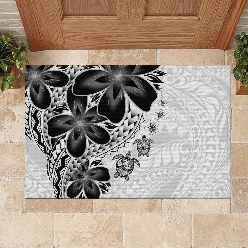 Polynesia Romantic Valentine Rubber Doormat Sea Turtle Couple With White Plumeria