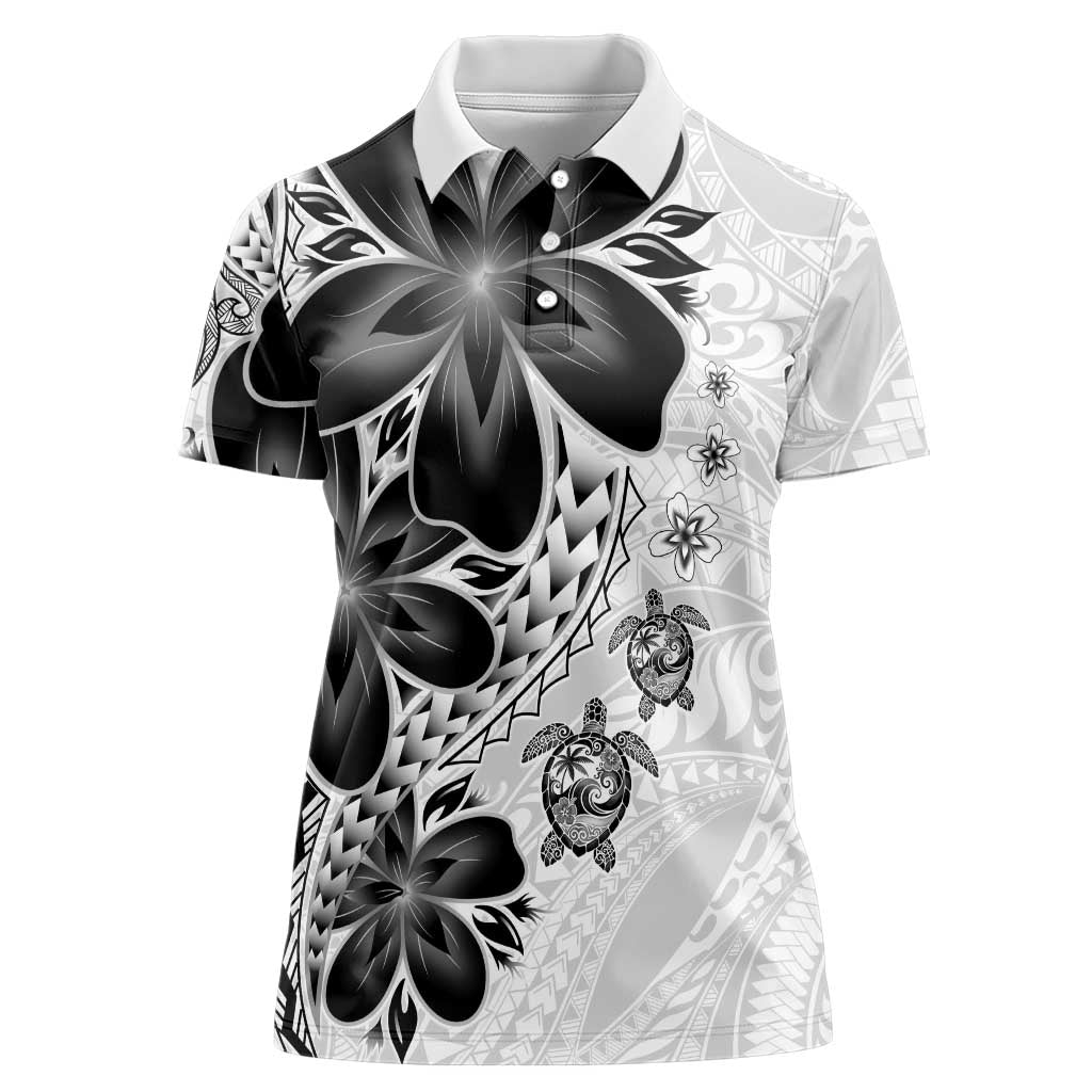 Polynesia Romantic Valentine Women Polo Shirt Sea Turtle Couple With White Plumeria