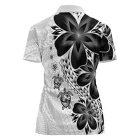 Polynesia Romantic Valentine Women Polo Shirt Sea Turtle Couple With White Plumeria