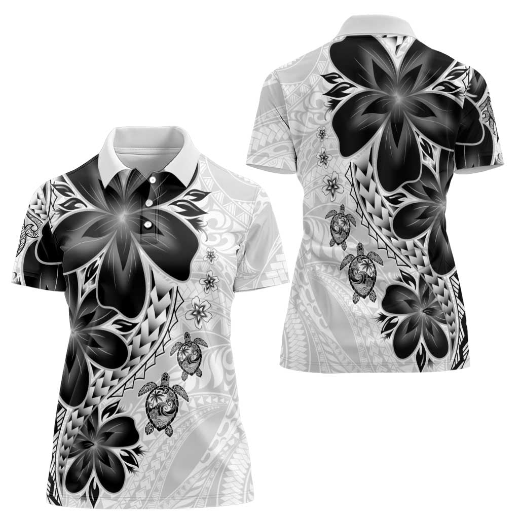 Polynesia Romantic Valentine Women Polo Shirt Sea Turtle Couple With White Plumeria
