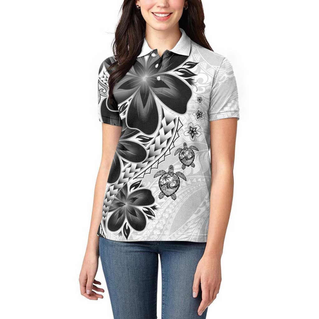 Polynesia Romantic Valentine Women Polo Shirt Sea Turtle Couple With White Plumeria