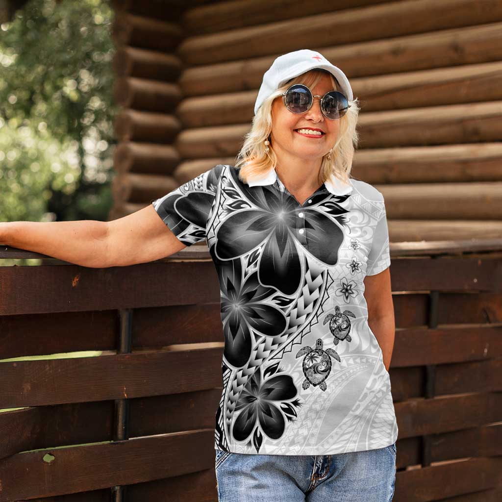 Polynesia Romantic Valentine Women Polo Shirt Sea Turtle Couple With White Plumeria