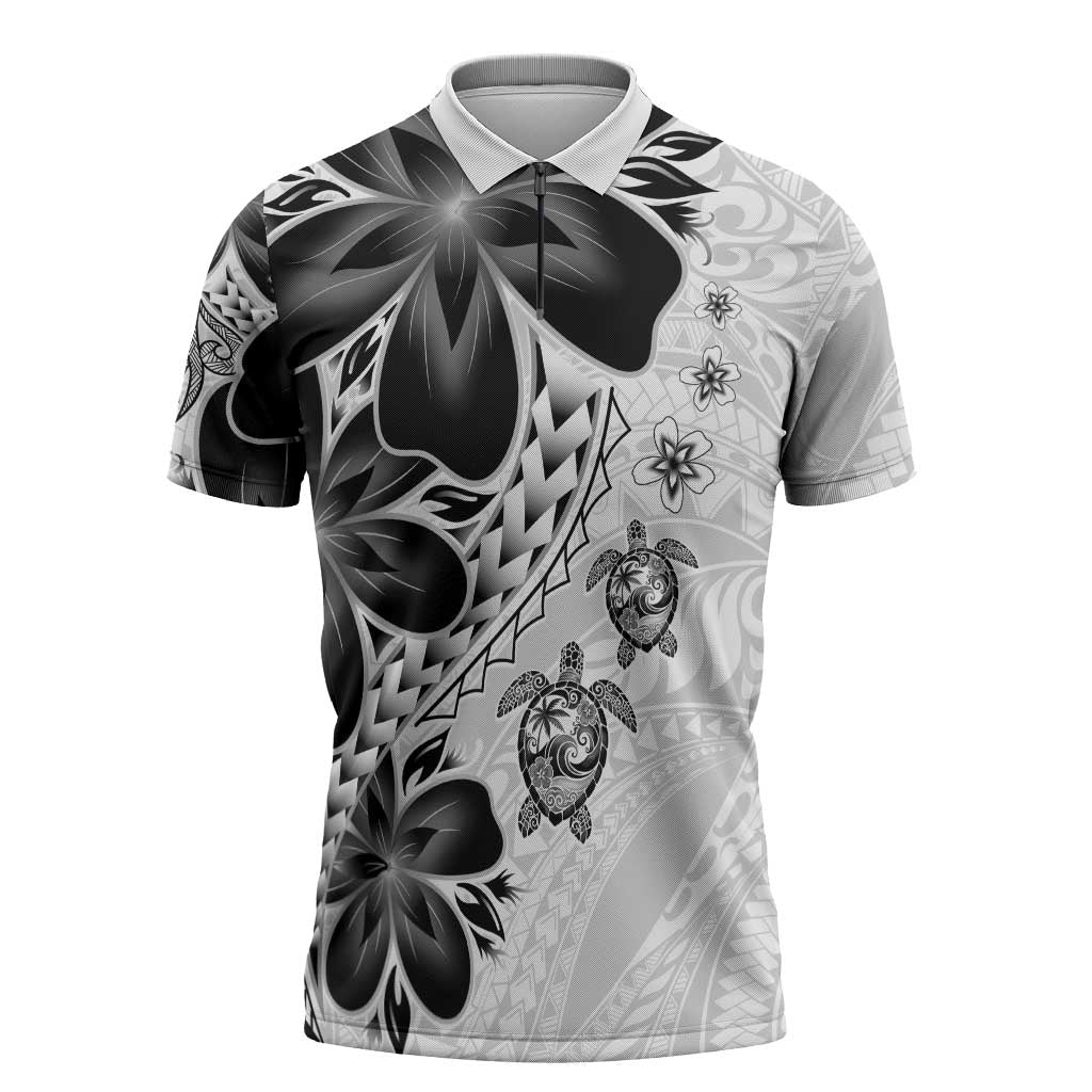 Polynesia Romantic Valentine Zipper Polo Shirt Sea Turtle Couple With White Plumeria