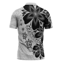 Polynesia Romantic Valentine Zipper Polo Shirt Sea Turtle Couple With White Plumeria