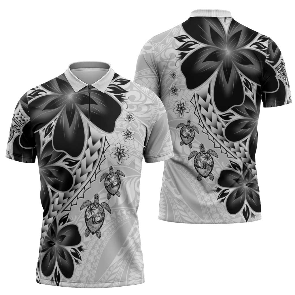 Polynesia Romantic Valentine Zipper Polo Shirt Sea Turtle Couple With White Plumeria