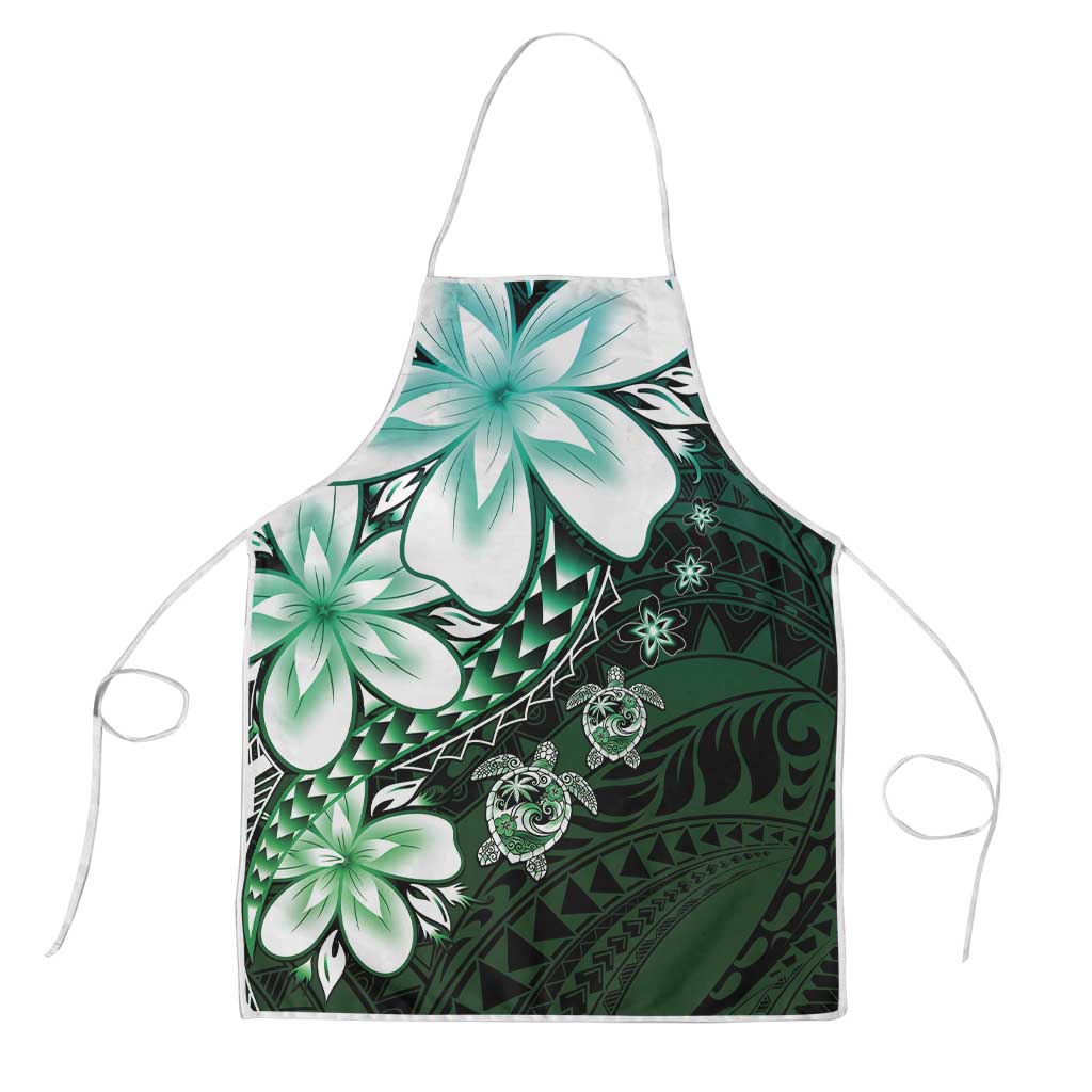 Polynesia Romantic Valentine Apron Sea Turtle Couple With Aqua Gradient Plumeria LT05 Aqua - Polynesian Pride