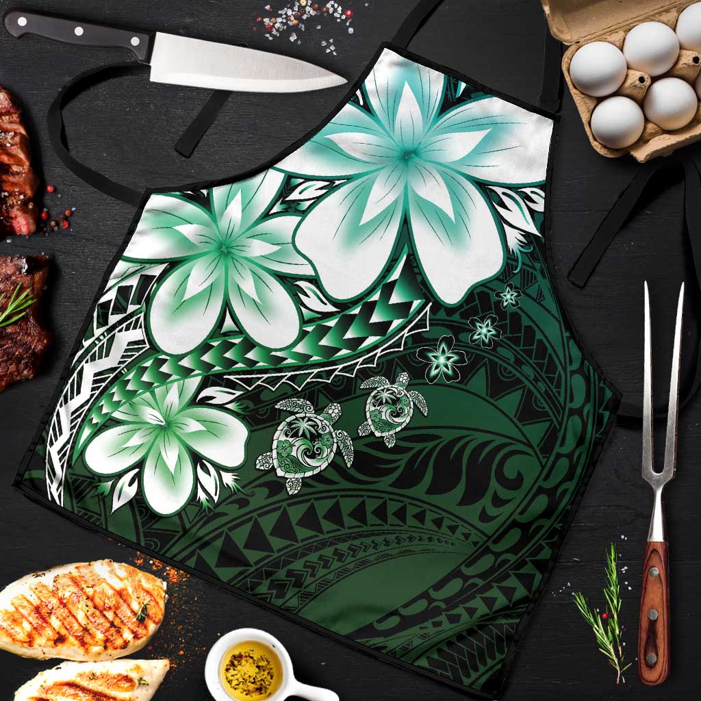 Polynesia Romantic Valentine Apron Sea Turtle Couple With Aqua Gradient Plumeria LT05 Aqua - Polynesian Pride