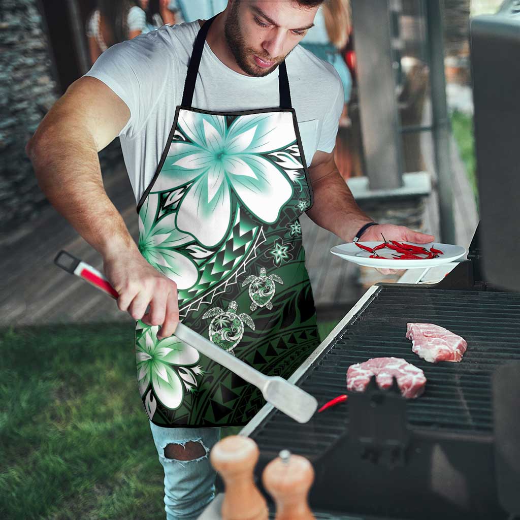 Polynesia Romantic Valentine Apron Sea Turtle Couple With Aqua Gradient Plumeria LT05 - Polynesian Pride