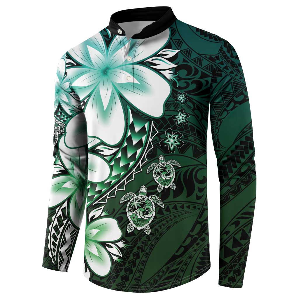Polynesia Romantic Valentine Button Sweatshirt Sea Turtle Couple With Aqua Gradient Plumeria LT05 - Polynesian Pride