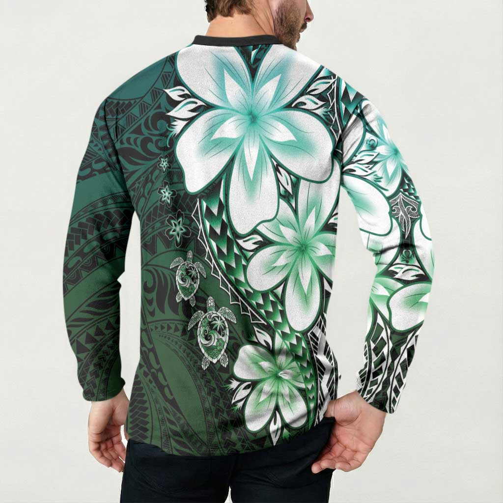 Polynesia Romantic Valentine Button Sweatshirt Sea Turtle Couple With Aqua Gradient Plumeria LT05 - Polynesian Pride