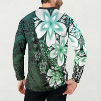 Polynesia Romantic Valentine Button Sweatshirt Sea Turtle Couple With Aqua Gradient Plumeria LT05 - Polynesian Pride