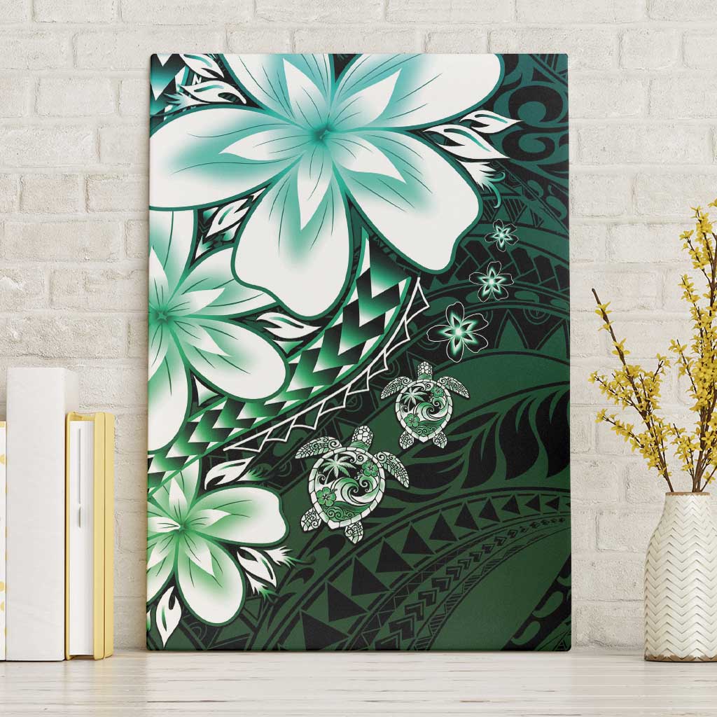 Polynesia Romantic Valentine Canvas Wall Art Sea Turtle Couple With Aqua Gradient Plumeria