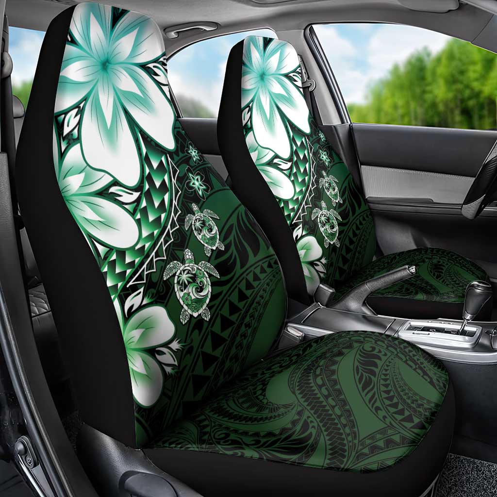 Polynesia Romantic Valentine Car Seat Cover Sea Turtle Couple With Aqua Gradient Plumeria