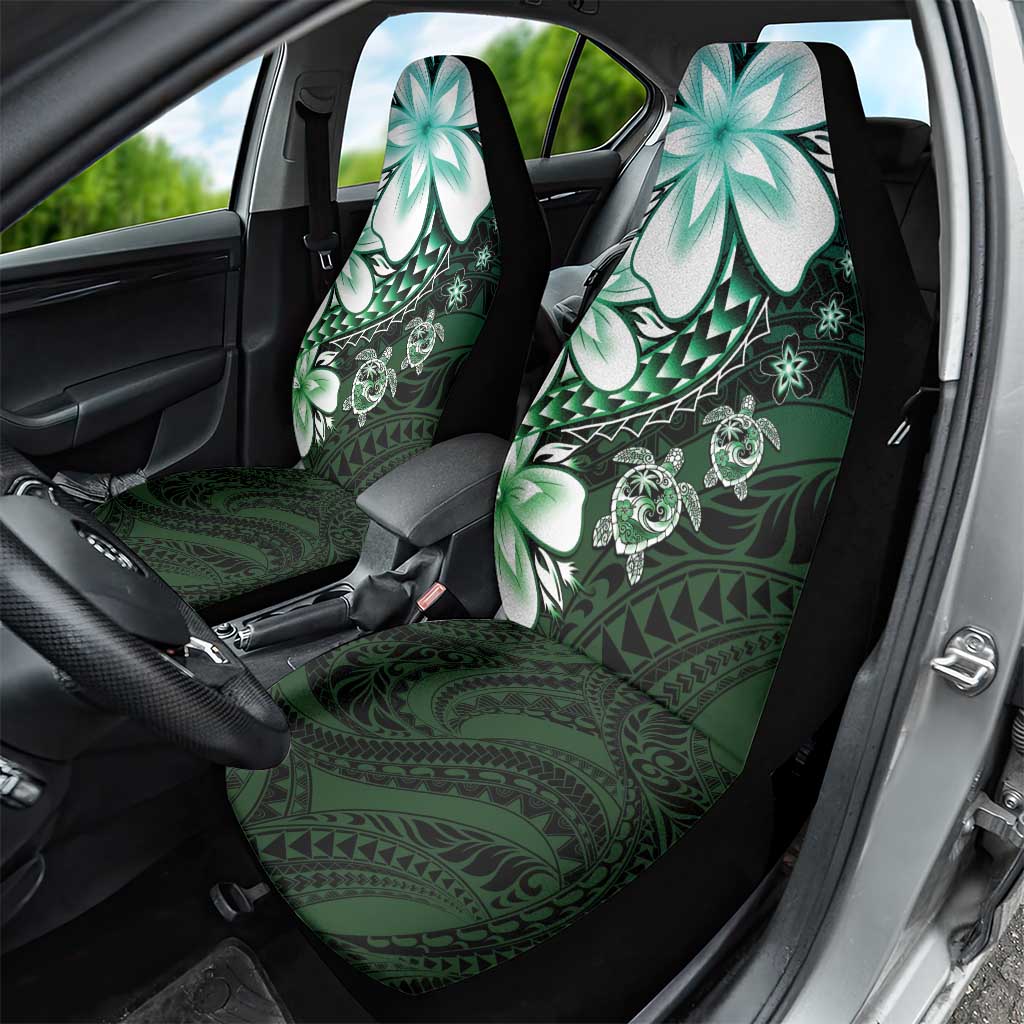 Polynesia Romantic Valentine Car Seat Cover Sea Turtle Couple With Aqua Gradient Plumeria