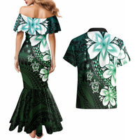 Polynesia Romantic Valentine Couples Matching Mermaid Dress and Hawaiian Shirt Sea Turtle Couple With Aqua Gradient Plumeria LT05 - Polynesian Pride