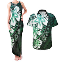 Polynesia Romantic Valentine Couples Matching Tank Maxi Dress and Hawaiian Shirt Sea Turtle Couple With Aqua Gradient Plumeria LT05 Aqua - Polynesian Pride