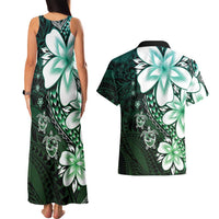 Polynesia Romantic Valentine Couples Matching Tank Maxi Dress and Hawaiian Shirt Sea Turtle Couple With Aqua Gradient Plumeria LT05 - Polynesian Pride