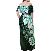 Polynesia Romantic Valentine Family Matching Off Shoulder Maxi Dress and Hawaiian Shirt Sea Turtle Couple With Aqua Gradient Plumeria