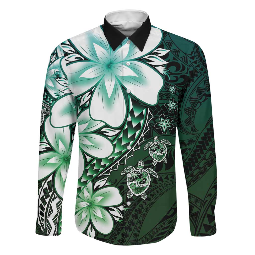 Polynesia Romantic Valentine Family Matching Off Shoulder Short Dress and Hawaiian Shirt Sea Turtle Couple With Aqua Gradient Plumeria