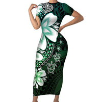 Polynesia Romantic Valentine Family Matching Short Sleeve Bodycon Dress and Hawaiian Shirt Sea Turtle Couple With Aqua Gradient Plumeria