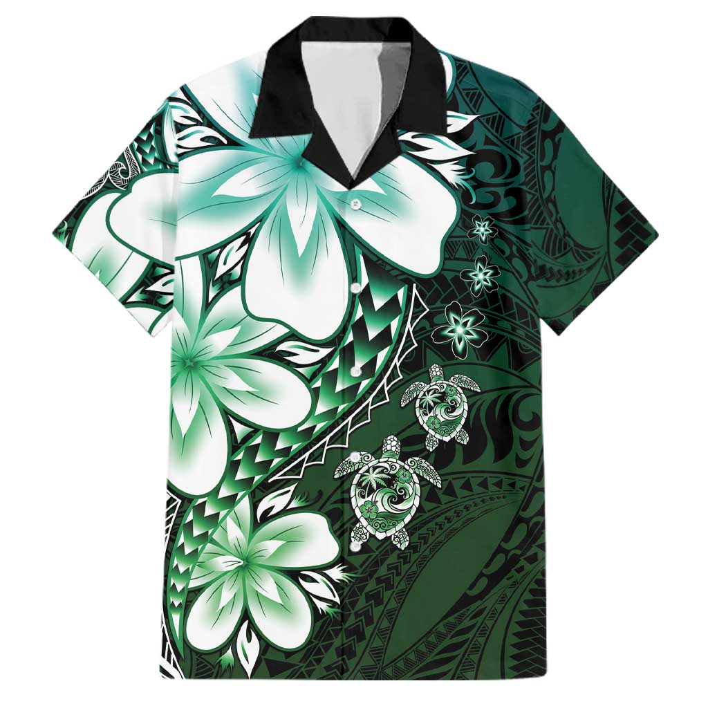 Polynesia Romantic Valentine Family Matching Summer Maxi Dress and Hawaiian Shirt Sea Turtle Couple With Aqua Gradient Plumeria