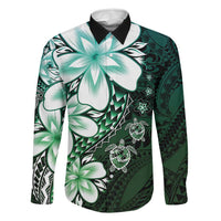 Polynesia Romantic Valentine Family Matching Summer Maxi Dress and Hawaiian Shirt Sea Turtle Couple With Aqua Gradient Plumeria