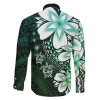 Polynesia Romantic Valentine Family Matching Summer Maxi Dress and Hawaiian Shirt Sea Turtle Couple With Aqua Gradient Plumeria