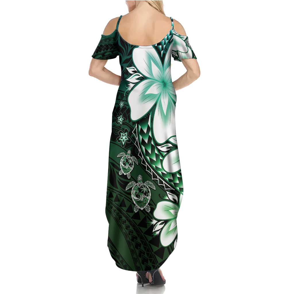 Polynesia Romantic Valentine Family Matching Summer Maxi Dress and Hawaiian Shirt Sea Turtle Couple With Aqua Gradient Plumeria