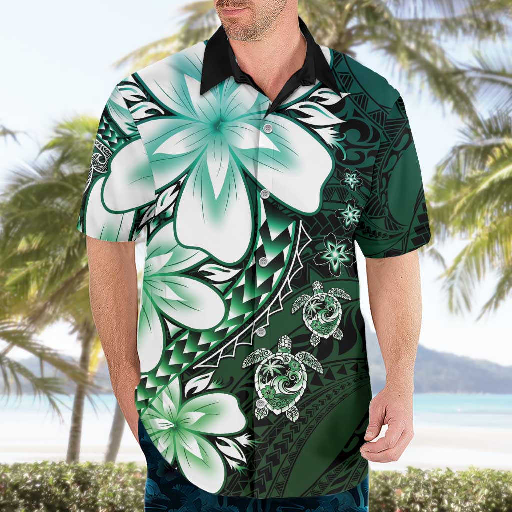 Polynesia Romantic Valentine Hawaiian Shirt Sea Turtle Couple With Aqua Gradient Plumeria LT05 - Polynesian Pride