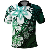 Polynesia Romantic Valentine Polo Shirt Sea Turtle Couple With Aqua Gradient Plumeria