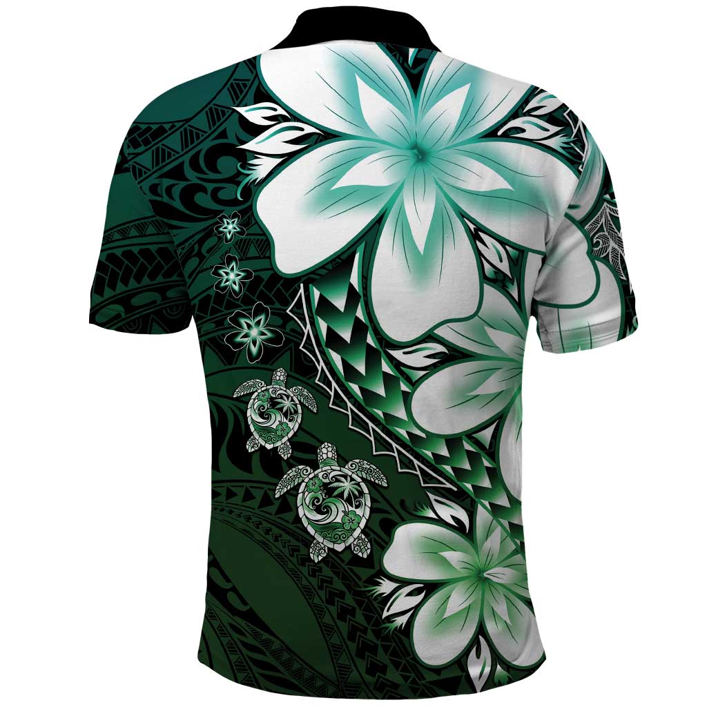Polynesia Romantic Valentine Polo Shirt Sea Turtle Couple With Aqua Gradient Plumeria