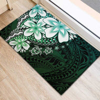 Polynesia Romantic Valentine Rubber Doormat Sea Turtle Couple With Aqua Gradient Plumeria
