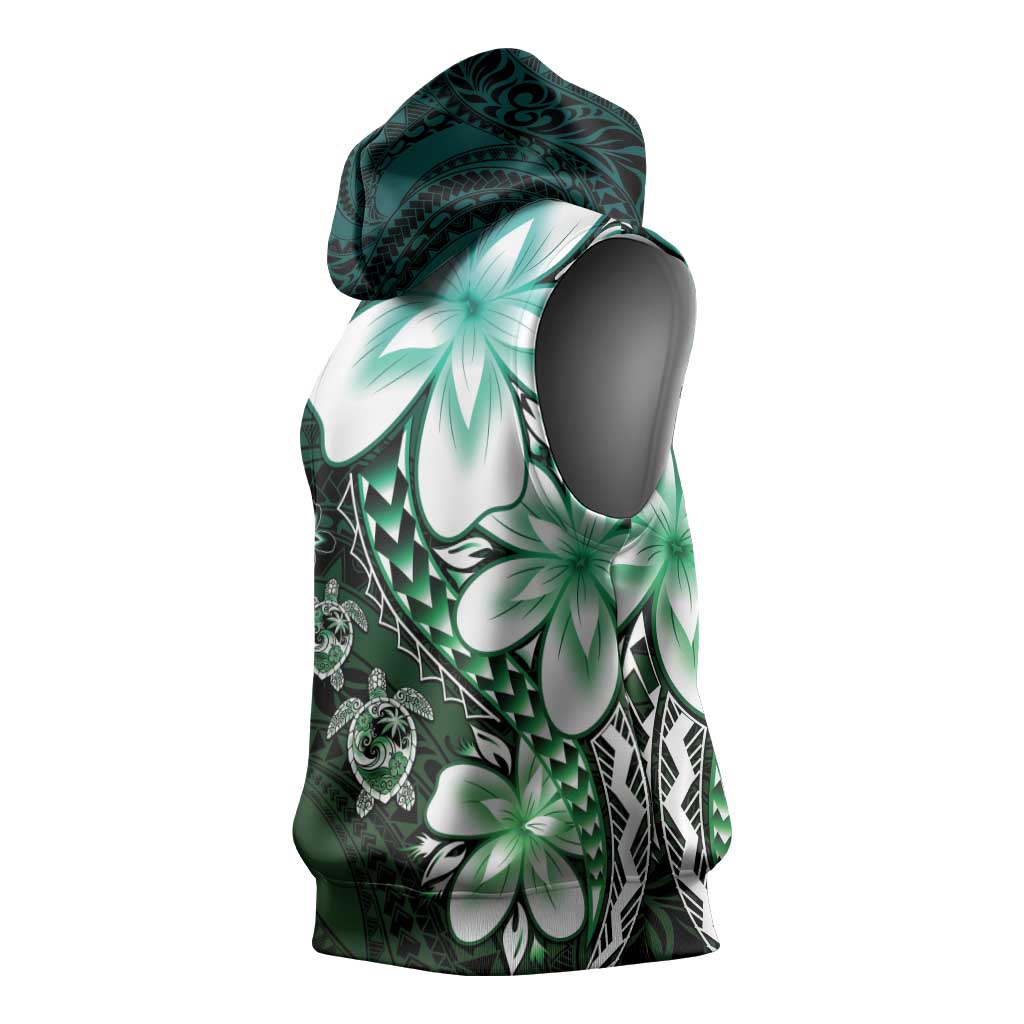 Polynesia Romantic Valentine Sleeveless Hoodie Sea Turtle Couple With Aqua Gradient Plumeria LT05 - Polynesian Pride