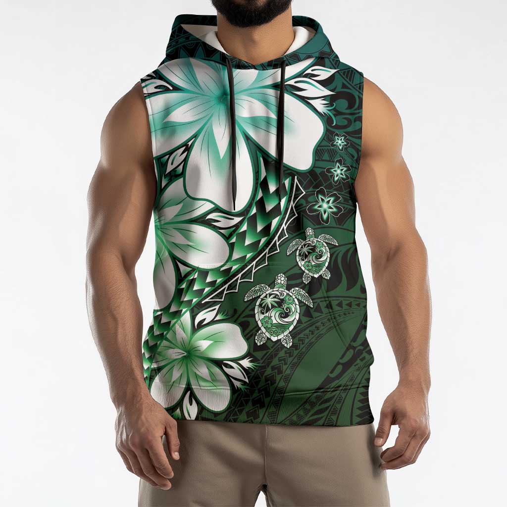 Polynesia Romantic Valentine Sleeveless Hoodie Sea Turtle Couple With Aqua Gradient Plumeria LT05 - Polynesian Pride