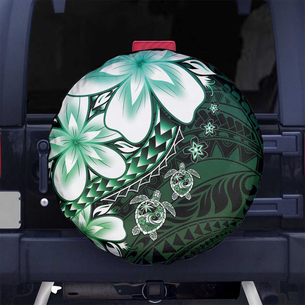 Polynesia Romantic Valentine Spare Tire Cover Sea Turtle Couple With Aqua Gradient Plumeria
