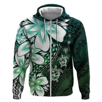 Polynesia Romantic Valentine Zip Hoodie Sea Turtle Couple With Aqua Gradient Plumeria