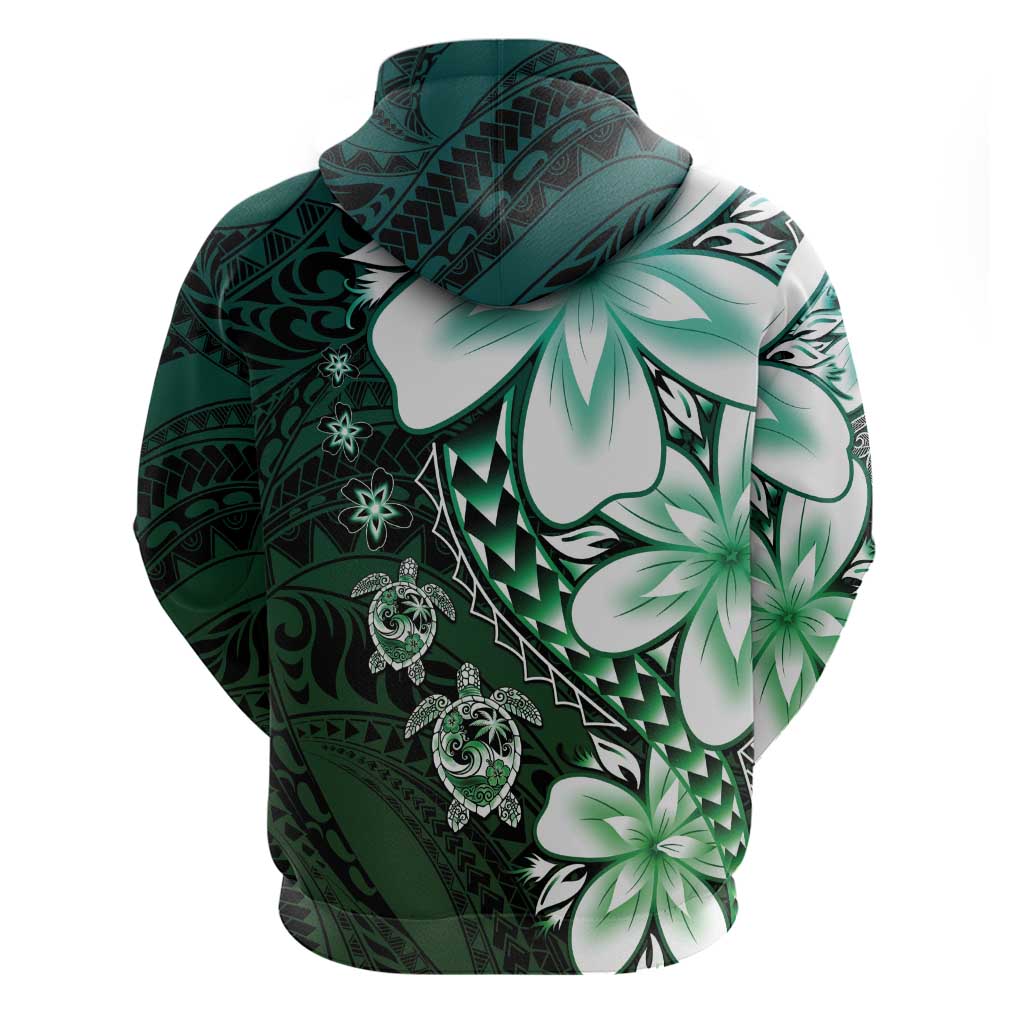Polynesia Romantic Valentine Zip Hoodie Sea Turtle Couple With Aqua Gradient Plumeria