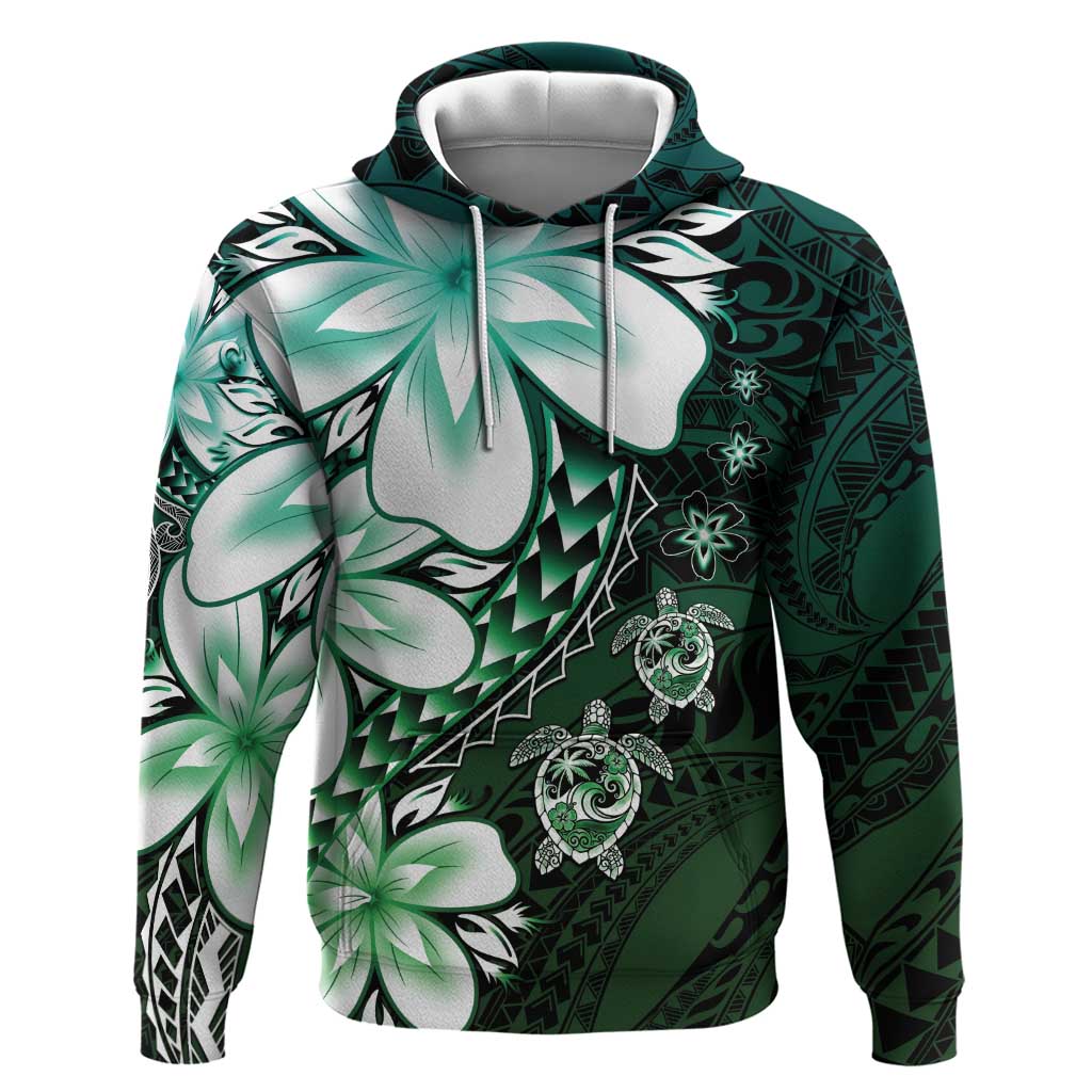 Polynesia Romantic Valentine Zip Hoodie Sea Turtle Couple With Aqua Gradient Plumeria